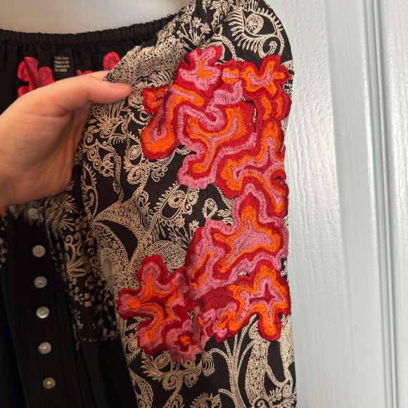 NWT Desigual Boho Blouse Size S Hippie Floral Abstract Artsy Cinch Tie Unique - Picture 10 of 16